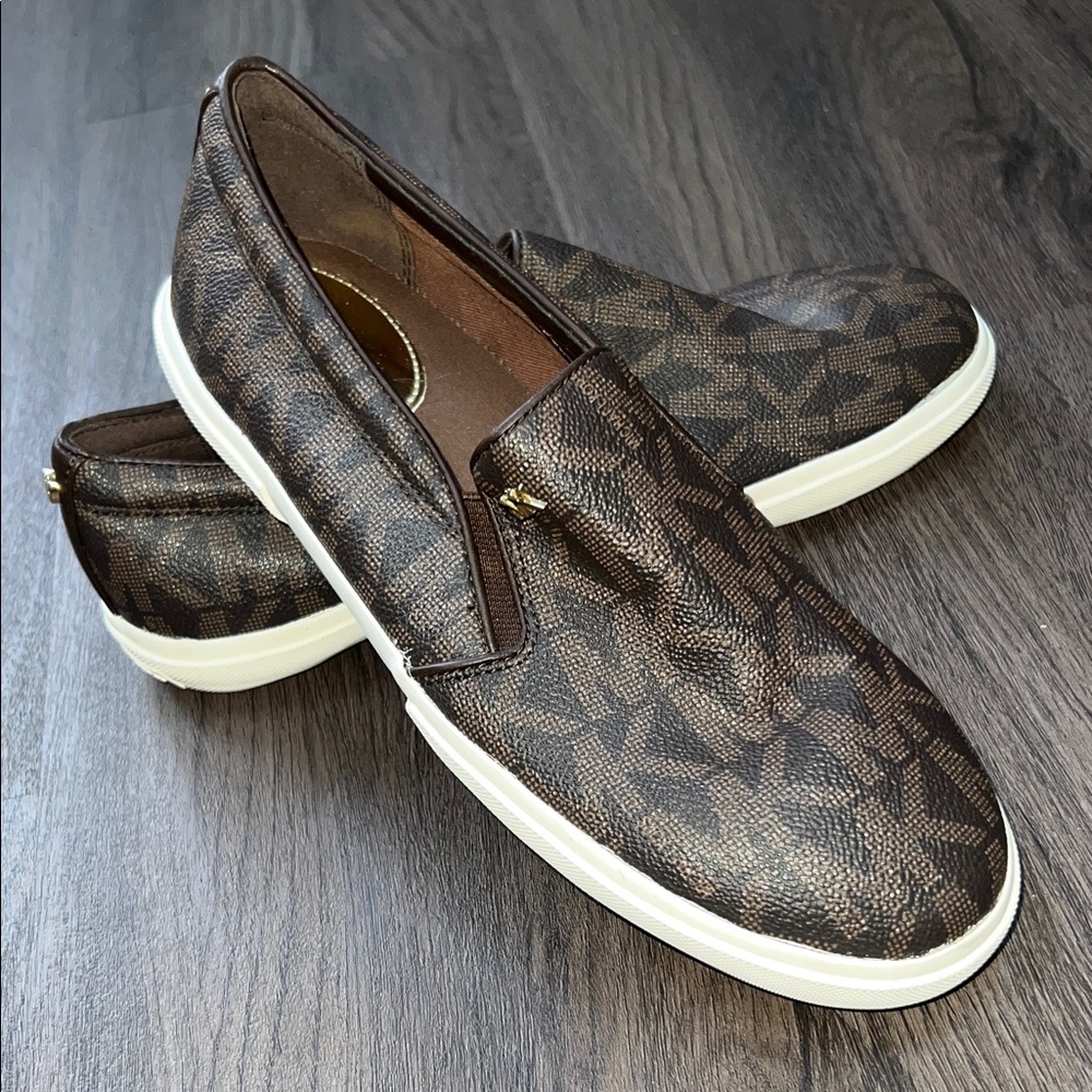 MICHAEL Michael Kors Brown Logo Slip-On Sneakers with White Sole